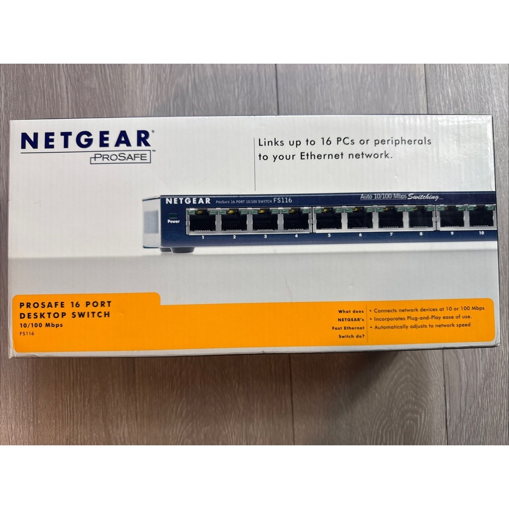 Netgear ProSafe 16-Port Desktop Switch FS116 New In Box And Sealed Computer